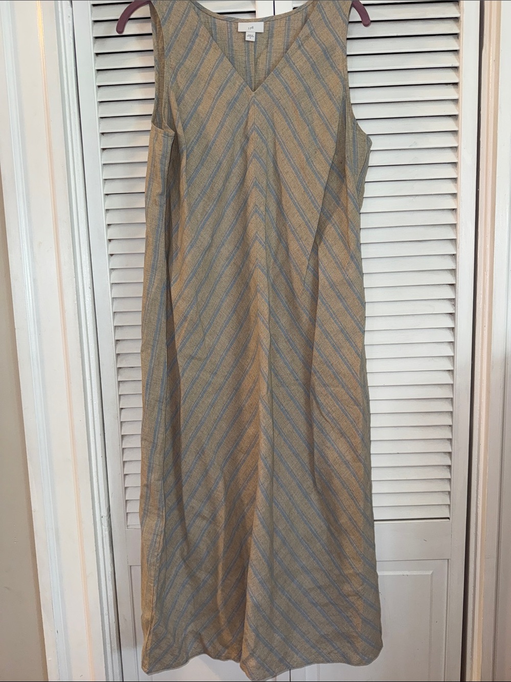J. Jill Striped V-Neck Sleeveless Midi Dress in Beige and Light Blue